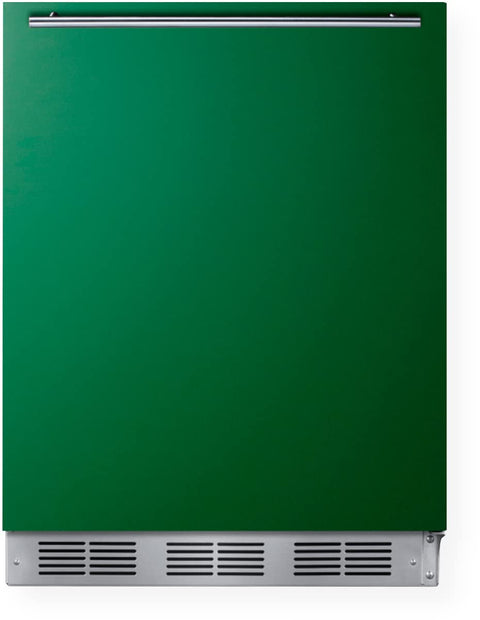ADA height 24 all-refrigerator for residential use with emerald green door stainless steel handle and black cabinet