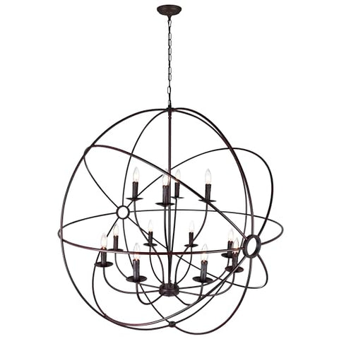 CWI Lighting 40" Brown Chandelier for Living Room, Dining Room – 12-Light Planetary Ring Design with E12 Bulb Base – LED Compatible, Open Cage Frame, Adjustable Chain – BACL Certified