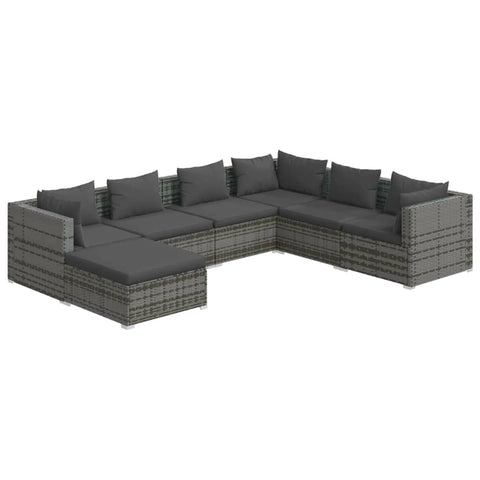 vidaXL Patio Lounge Set 7 Piece with Cushions Garden Outdoor Lawn Yard Terrace Balcony Backyard Sofa Seat Seating Furniture Poly Rattan Gray