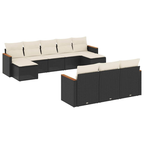 vidaXL Patio Sofa Set with Cushions 10 Piece, Outdoor Conversation Set, Sectional Sofa for Balcony Garden, Modern Style, Black Poly Rattan