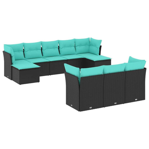 vidaXL Patio Sofa Set with Cushions 10 Piece, Outdoor Conversation Set, Sectional Sofa for Balcony Garden, Modern Style, Black Poly Rattan