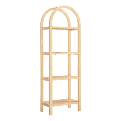 Modway Vexley 72 Inch Tall Narrow Arched Bookshelf in Natural – Modern Pine and Acacia Wood Open Display Bookcase for Living Room, Office, Reading Nook