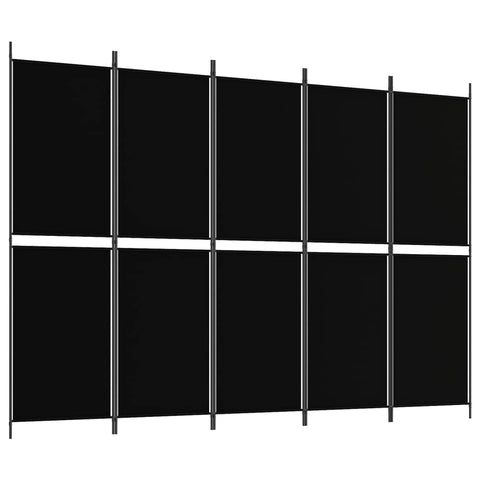 vidaXL 5 Panel Room Divider, Folding Privacy Screen for Room Separation, Freestanding Divider Screen for Home Office, Modern Style, Black Fabric