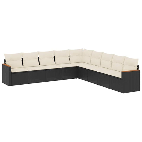 vidaXL Patio Sofa Set with Cushions 9 Piece, Outdoor Conversation Set, Sectional Sofa for Balcony Garden, Modern Style, Black Poly Rattan