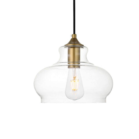 Living District Destry 1-Light Metal Pendant in Brass and Clear Finish