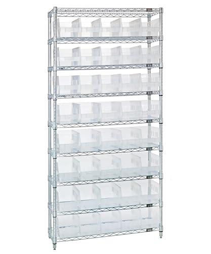 Quantum Storage Systems WR9-204CL Wire Heavy Duty 9 Shelves 40 STORE-MORE Clear Bins 74" H x 36" W x 18" D