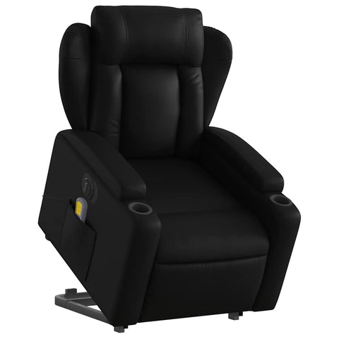 vidaXL Electric Recliner/Lift Massage Chair-Black Faux Leather-Armchair with Cup Holders & Storage Pocket for Living Room/Bedroom