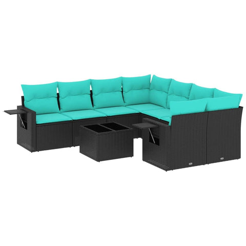vidaXL 9 Piece Garden Sofa Set with Cushions Black Poly Rattan