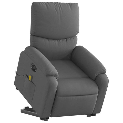 vidaXL Stand Up Power Lift Reclining Massage Armchair-Dark Gray Fabric-Electric Footrest, 6-Point Vibration, USB Powered, Padded Comfort
