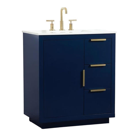 Elegant Decor Blake 30" Aluminum Alloy MDF Single Bathroom Vanity in Blue