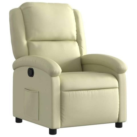 vidaXL Cream Recliner Chair - Wingback Armchair for Home Theater with Side Pocket, Wooden/Metal Frame, Manual Recline Function, 100% Real Leather