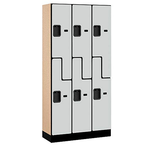 12 Inch Wide Double Tier Feet S Feet Style Designer Wood Locker - 3 Wide - 6 Feet High - 15 Inches Deep - Gray
