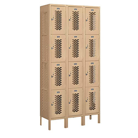 Salsbury Industries 74362TN-U 12" Four Tier Vented, 3 Wide x 6 Feet High x 12 Inches Deep, Unassembled Metal Locker, Tan