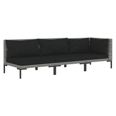vidaXL 3-Piece Outdoor Lounge Set - Dark Gray Half Round Poly Rattan with Black Cushions - Patio, Garden, Deck Seating with Powder-Coated Steel Frame