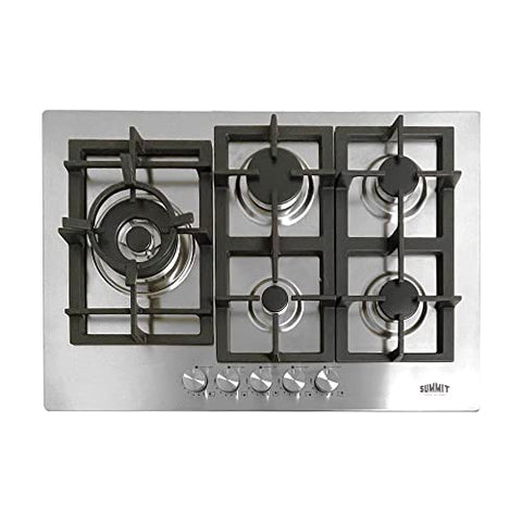 Summit GCJ5SSLP 30-Inch-Wide 5-Burner Gas Cooktop, Stainless Steel with Sealed Burners, Cast Iron Grates, LPG/NG Conversion Kit, Wok Ring, Flame Failure Protection, Easy to Clean, Cord Included
