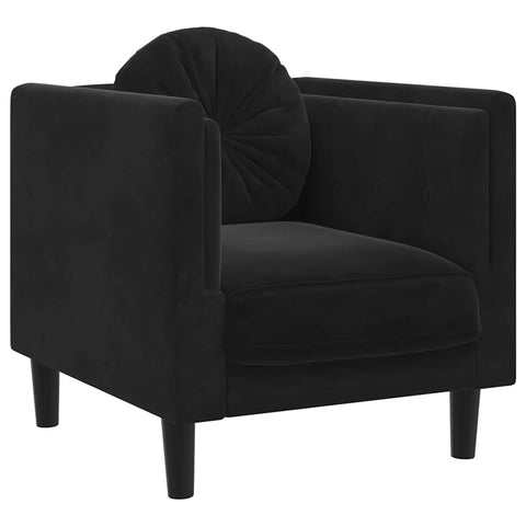 vidaXL Black Velvet Armchair - Upholstered Living Room/Lounge Chair with Cushion, Solid Wood Legs, Modern Design, Comfortable Padded Seating