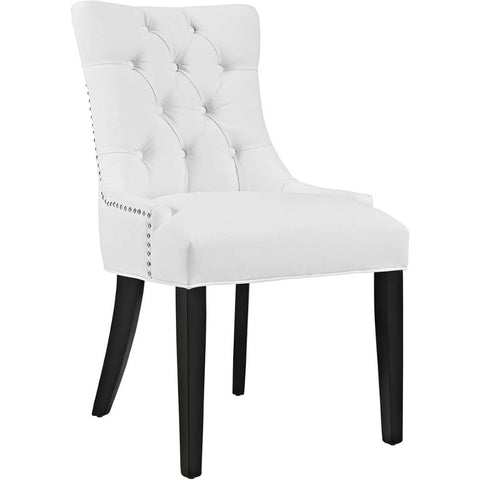 Oakestry Modern Tufted Faux Leather Dining Chair with Nailhead Trim Upholstered High-Back Accent Chair Elegant Kitchen Seating for Home or Restaurant Sturdy Wood Legs Comfortable Design White