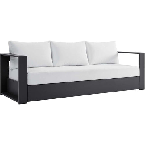 Oakestry Tahoe Outdoor Patio Sofa Powder Coated Aluminum All Weather Cushioned Seating Modern Sectional for Garden Balcony Backyard Furniture Gray White