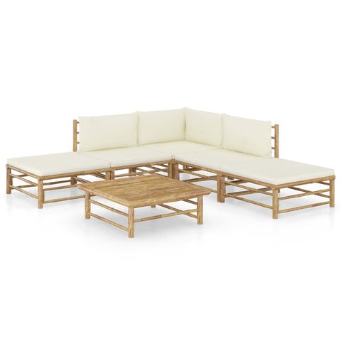vidaXL Bamboo Patio Lounge Set - 7-Piece, Weather- Garden Furniture Set with Cream White Cushions, Easy Assembly, Scandinavian Style for Outdoor Living