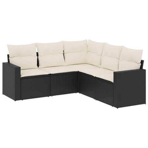vidaXL Patio Sofa Set with Cushions 5 Piece, Patio Furniture, Outdoor Sectional Sofa Conversation Set for Balcony Garden, Black Poly Rattan
