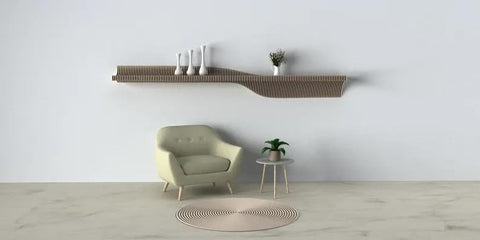 Parametric 60 inch Floating Shelf TV Unit Modern Geometric Wooden Wall Piece Decor Natural Oak Color 3D Wavy Living and Gaming Room Shelf