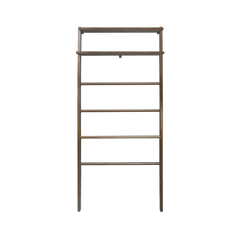Space Saving 100% Solid Wood 6-Tier Blanket Ladder with Two Storage Shelves - Walnut