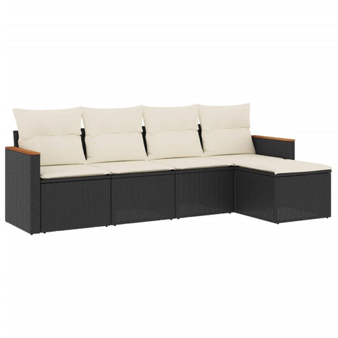 vidaXL Patio Sofa Set with Cushions 5 Piece, Outdoor Conversation Set, Sectional Sofa for Balcony Garden, Modern Style, Black Poly Rattan