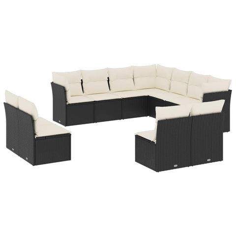 vidaXL Patio Sofa Set with Cushions 11 Piece, Outdoor Conversation Set, Sectional Sofa for Balcony Garden, Modern Style, Black Poly Rattan
