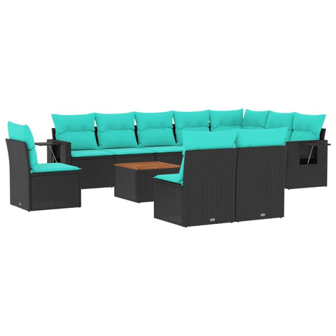 vidaXL 11 Piece Garden Sofa Set with Cushions Black Poly Rattan