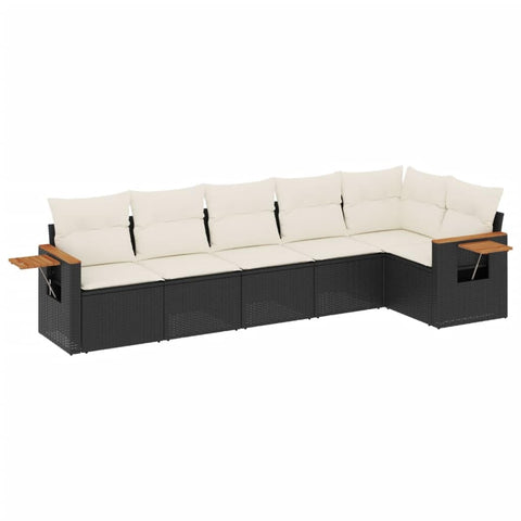 vidaXL Patio Sofa Set with Cushions 6 Piece, Outdoor Conversation Set, Sectional Sofa for Balcony Garden, Modern Style, Black Poly Rattan