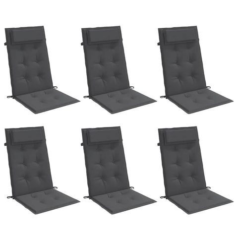 vidaXL Outdoor/Indoor Highback Chair Cushions - Set of 6, Anthracite Oxford Fabric, Water-, Non-Slip Design, Soft Foam Fiber Filling