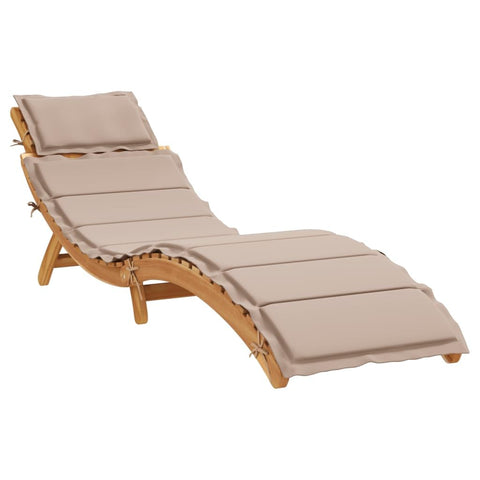 vidaXL Acacia Wood Sun Lounger with Cushion - Taupe Seat/Deck Chair, Foldable Patio Recliner for Pool/Garden, Slatted Wooden Sunbed with Pillow