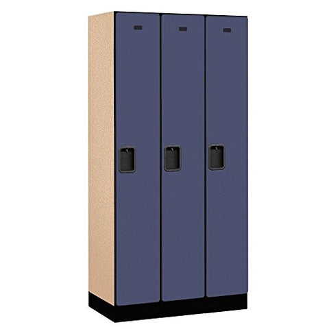 Salsbury Industries 1-Tier Designer Wood Locker with Three Wide Storage Units, 6-Feet High by 18-Inch Deep, Blue