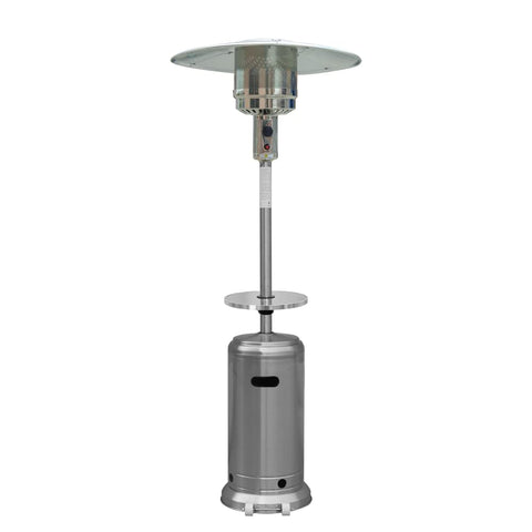 Hiland HLDS01-BST Propane Patio Heater w/Wheels, Table, 48,000 BTU and 33" Aluminum Heat Shield, Tall, Stainless Steel
