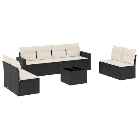vidaXL Patio Sofa Set with Cushions 9 Piece, Sectional Sofa with Glass Table, Outdoor Conversation Set, Patio Furniture, Black Poly Rattan