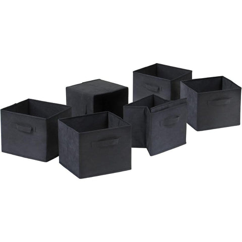 Oakestry Set of 6 Capri Foldable Fabric Baskets Black Stylish for Home Organization Durable Fabric Sturdy Frame Ideal for Household Essentials Foldable Design for Easy Storage and Portability