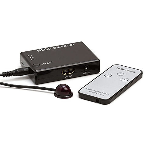 Cmple - 3 Port High Speed HDMI Switch 3-in-1 out (3x1), 3D, Full HD 4K @30Hz with Remote, IR Extender Receiver
