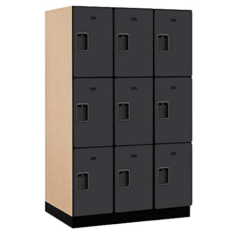 Salsbury Industries 3-Tier Extra Wide Designer Wood Locker with Three Wide Storage Units, 6-Feet High by 24-Inch Deep, Black