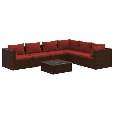 vidaXL Garden Lounge Set Brown with Cinnamon Red Cushions