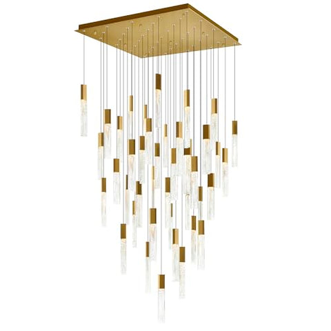 CWI Lighting Greta Integrated LED 36in Brass Modern Chandelier with Textured Handmade Glass for Living Room Dining Room