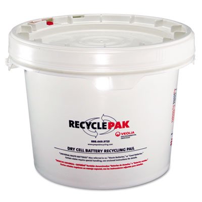 RECYCLEPAK Prepaid Recycling Container Kit for Batteries, 3 1/2 gal Round Pail, White (SUPPLY041)