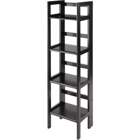 Oakestry Terry Black Wooden Shelf Foldable Furniture Storage Rack Vertical Bookcase Home Decor Organizer Office Display Stand Compact Utility Shelving Multipurpose Room Essential