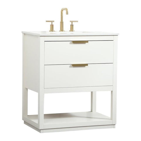 Elegant Decor Larkin 30" Solid Wood MDF Single Bathroom Vanity in White