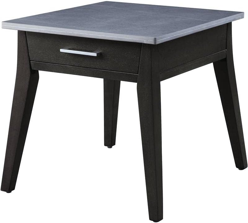 Acme Furniture 1 Drawer Rectangular Sintered Stone Top End Table, Dark Brown