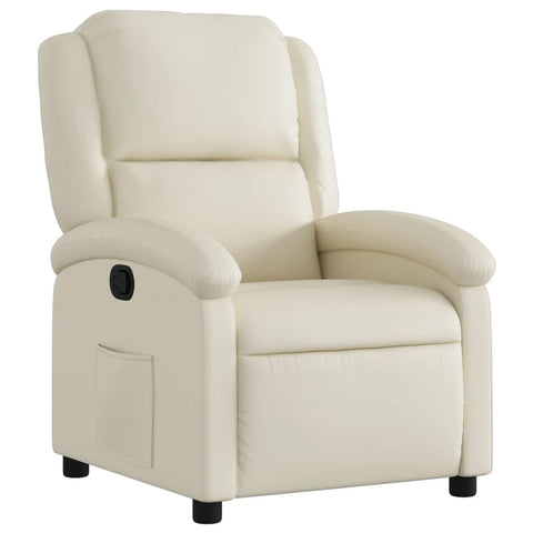 vidaXL Cream Faux Leather Recliner Chair - Wingback Armchair with Manual Recline, Side Pocket for Home Theater/Lounge