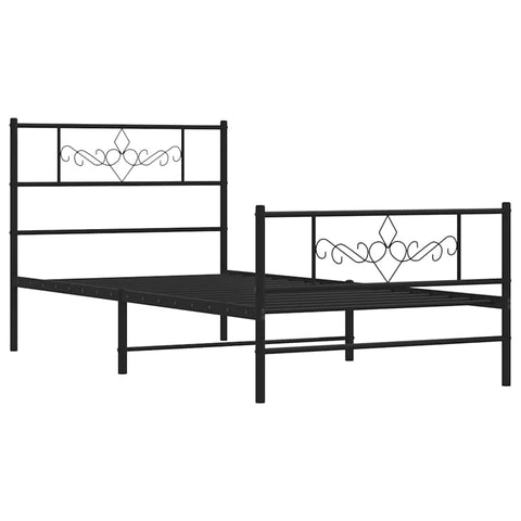 vidaXL 12 Inch Modern Black Twin Bed Frame with Headboard & Footboard, Sturdy Metal Platform Bed Frame & Slats, Extra Under Bed Storage, No Box Spring Needed, Without Mattress