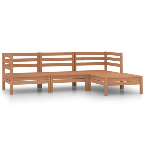 vidaXL Patio Furniture Set 4 Piece, Sectional Sofa Set, Conversation Set with Outdoor Footstool, Scandinavian Style, Solid Wood Pine Honey Brown