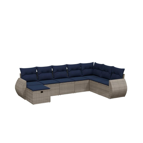 vidaXL Patio Sofa Set with Cushions 8 Piece, Outdoor Conversation Set, Sectional Sofa for Balcony Garden, Modern Style, Gray Poly Rattan