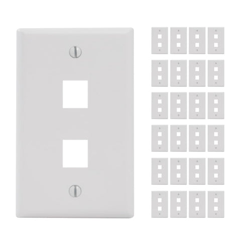 ICC 2-Port Keystone Wall Plate (25 Pack), UL Listed, Durable ABS Plastic, Single Gang Wall Plate for RJ45 Modular Jack and Inserts, White
