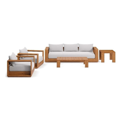 Modway Tahoe Acacia Wood 5-Piece Outdoor Patio Furniture Set in Natural Light Gray - Includes Lounge Chair and Sofa with Weather-Resistant Cushions, Plus Coffee Table